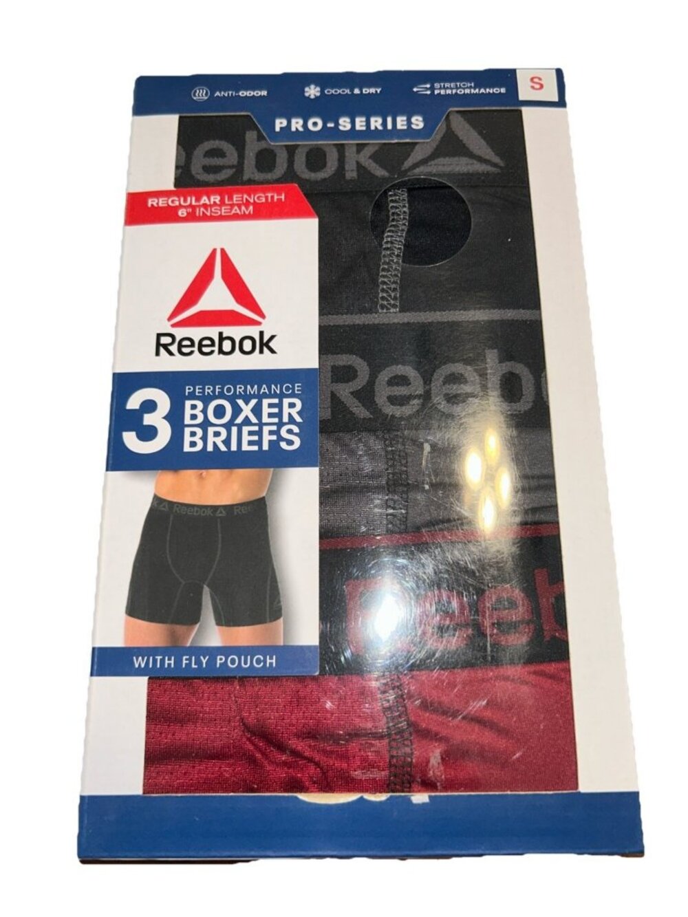 Reebok Pro Series 3 Pack Boxer Briefs Size Small Regular Length 6" Inseam Multi
